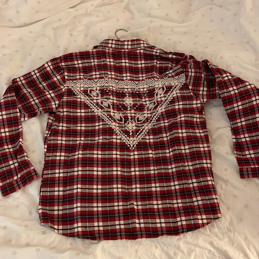 Zara Girls Plaid Flannel Button-Down with Embroidery
